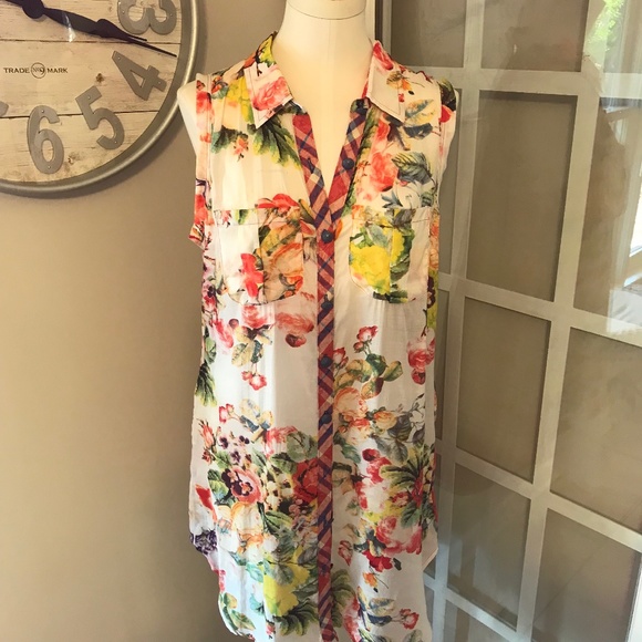 Anthro Cyrena Floral sheer tunic top - Picture 5 of 14